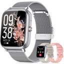 Smart Watch for Women Men- 1000mAh Battery Answer/Make Call, Fitness Step Tracker Watch with Sleep Monitor/Activity Counter/110+ Sport Mode for Andriod iPhone iOS Compatible - 3 Straps, 1.83, Modern, Silver