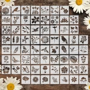 Marspark 72 Pcs Small Stencils for Crafts Reusable 3 Inch Stencils for Painting on Wood DIY Craft Paint Template for Wall Home Decor Card Rock Canvas Drawing Holiday (Flowering Plants)