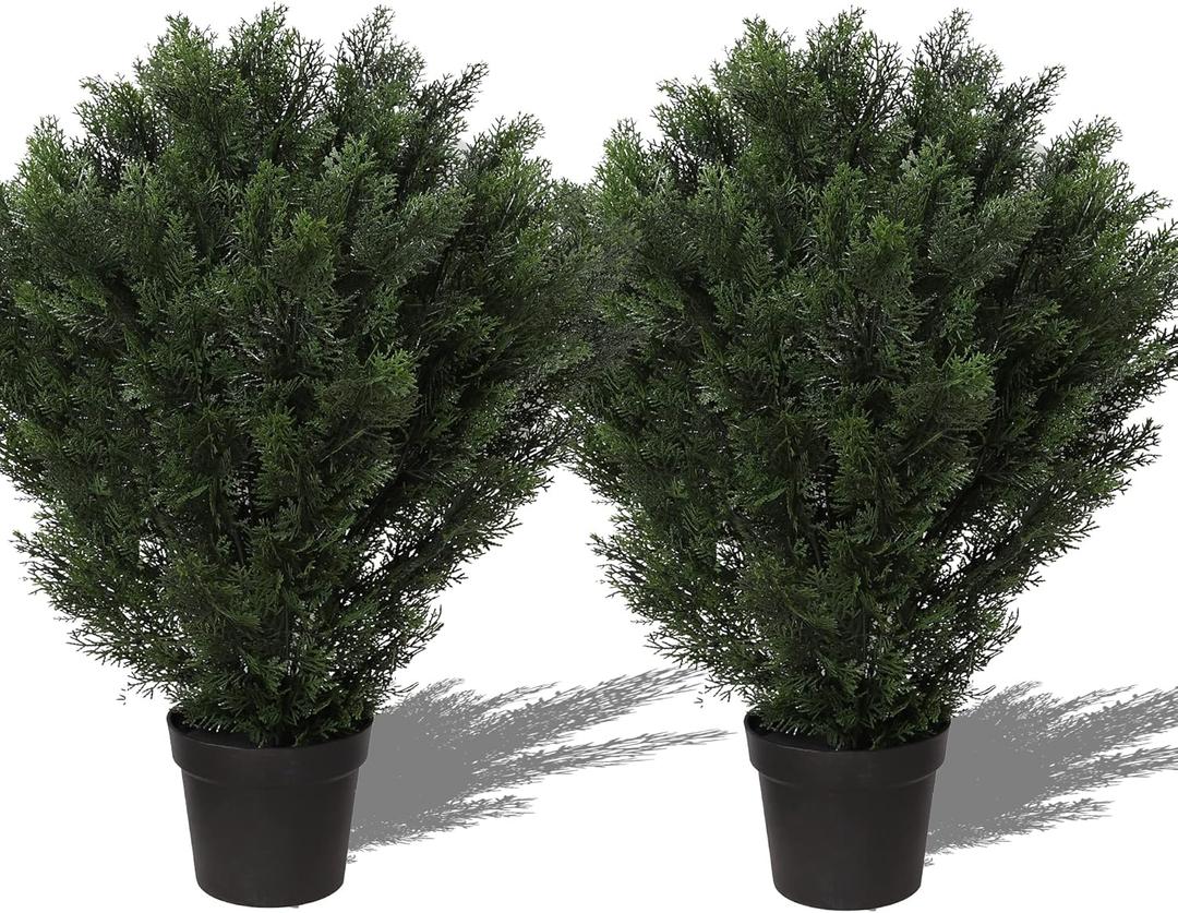 Set of 2 Large Supersize Tree - 42Inch/3.5 Foot Outdoor,Indoor Artificial Boxwood Plant Topiary Garden Torch Shaped Topiary Artificial Topiaries Bushes Potted Fake Plants Company Home Office Decor