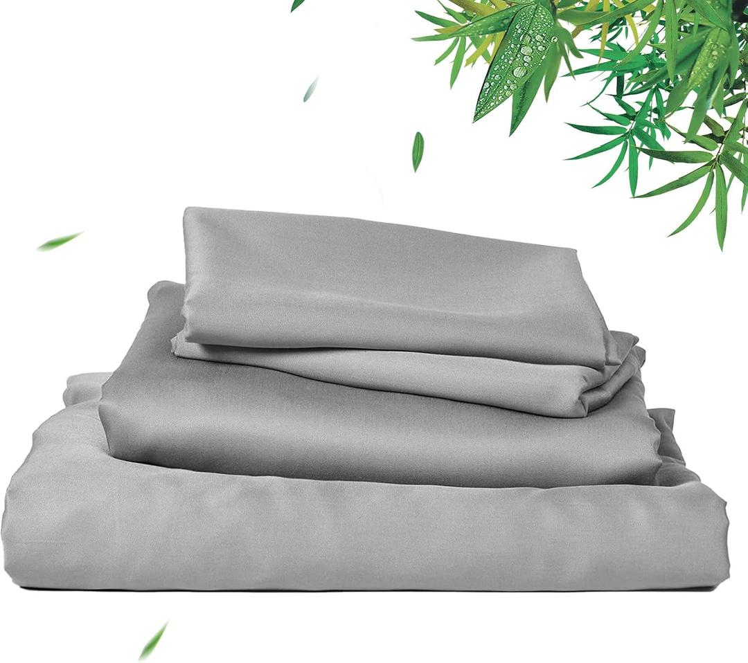 David's Home 100% Rayon Derived from Bamboo Cooling Sheets Set,Luxury Silky Soft Breathable for Hot Sleeper, 16" Deep Pocket Sheets with Pillowcase for Spring Summer,Queen,Grey