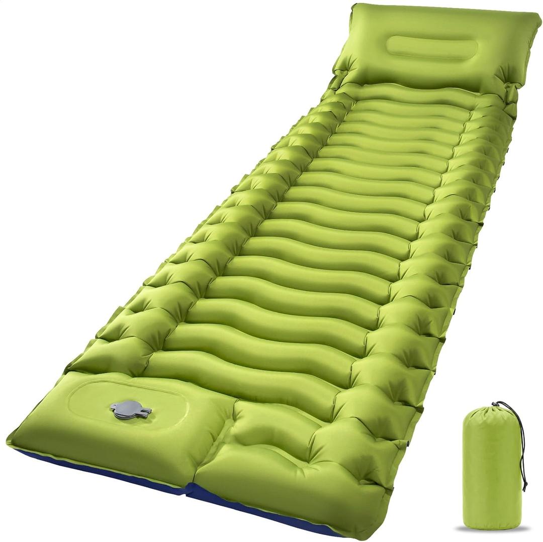 Sleeping Pad, Ultralight Camping Mattress with Pillow, Built-in Foot Pump Inflatable Sleeping Pad Compact for Camping Backpacking Traveling Hiking Tent, Single, Green