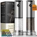 Electric Salt and Pepper Grinder Set, Battery Automatic Salt and Pepper Shaker with Adjustable Coarseness, Large Capacity Pepper Mill with LED Kitchen Appliances(Battery-Stainless Steel)