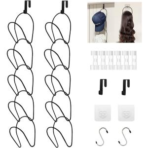 LINFIDITE 10 Pack Hat Rack Hanger Holder Organizer Closet Hanging Baseball Cap Display Storage Rack for Scarves Handbags Towels Clothes Ties Over Door Wall Mounted w Hanging Hook Black (Round Ring)