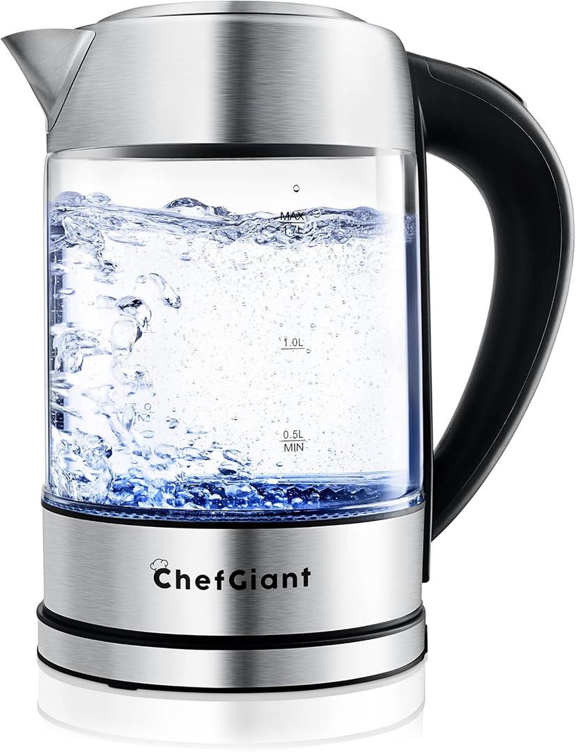 Cordless Electric Tea Kettle - 1.7L Hot Water Boiler Made of Glass & Stainless Steel - Large Capacity Water Heater with Auto Shut-Off
