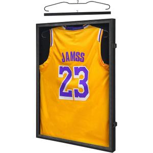 KCRasan Jersey Frame Display Case - Jersey Display Case - Large Lockable Frames Shadow Box with UV Protection for Baseball Basketball Football Soccer Hockey Sport Shirt, Black Finish, Black Locks