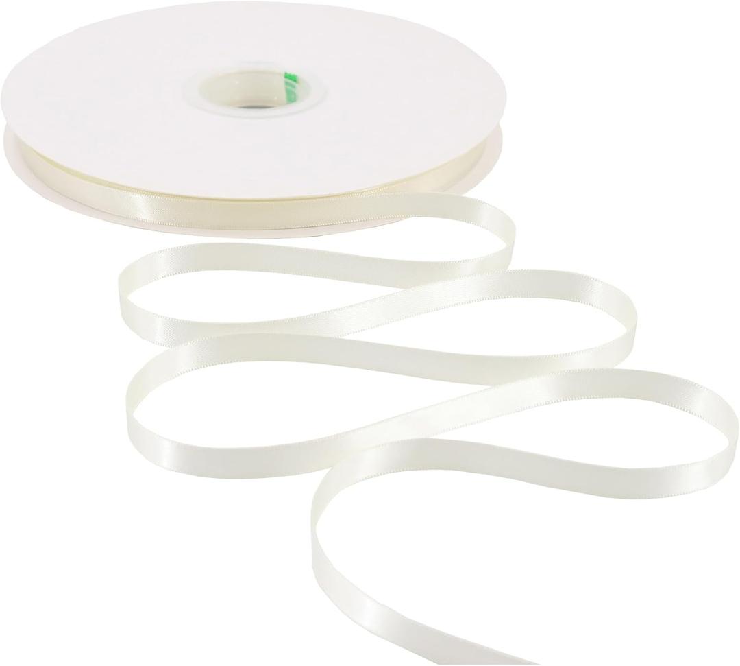 Solid Color Satin Ribbon 3/8 inch x 100 Yards Roll Antique White Double Faced for Gift Wrapping Crafts Wedding Decoration, Wedding Invitation Card, Birthday Party Decoration
