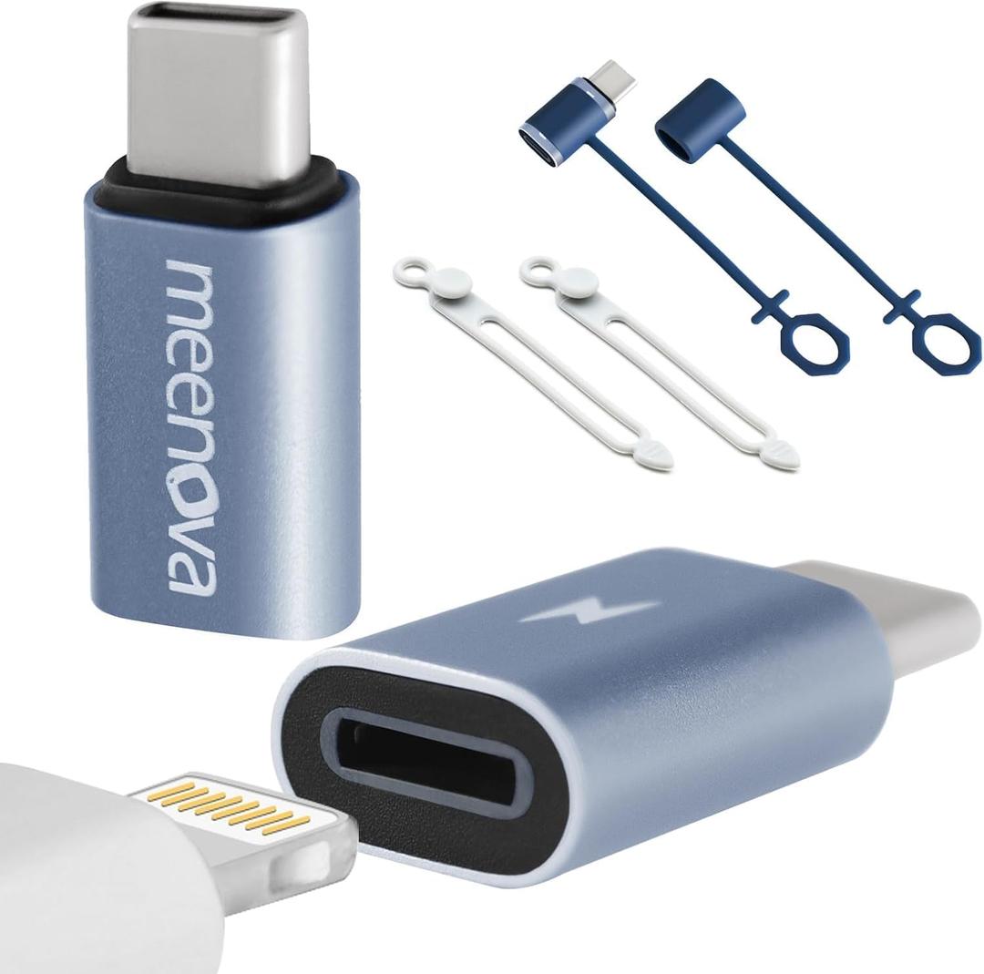 Meenova 60W Lightning to USB C Adapter for iPhone 16 15 Pro Max Plus, S24, Type C Charging Converter, iPhone Lightning to USB-C Adaptor Not for Audio, Apple AirPods Accessories USBC Charger CarPlay (Lanyard-Sized)