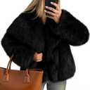 ZESICA Women's Winter Faux Fur Coats Fluffy Jacket 2026 Trendy Long Sleeve Lapel Shaggy Warm Outerwear with Pockets (Black) Small