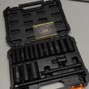 BOEN 3/8" Drive Deep Impact Socket Set, 18 Piece Metric Socket Set 8mm to 22mm, Includes 6", 10" Extension Bars, Universal Joint, 6 Point Design, Cr-V Steel, Heavy Duty Storage Case