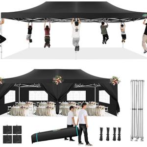 COBIZI 13x26 Pop Up Canopy with 6 Removable Sidewalls Heavy Duty Canopy Party Tents for Parties, Outdoor Wedding Large Event Tent Wind Waterproof UPF 50+ Easy Up in Garden Lawn with Roller Bag, Black