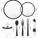 BESTVIP 350Pcs Clear Black Plastic Plates for Party, Disposable Dinnerware Set for 50 Guests, 100 Plastic Plates, 50 Cups, 50 Pre-Rolled Napkins with Cutlery for Graduation Party, Wedding, Halloween