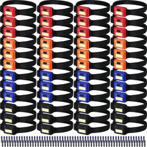 48 Pack LED Headlamp Flashlight Bright Waterproof Head Lamp Torch Cob Flood Head Light Bulk 800 lumens with 3 Modes 144 AAA Batteries for Adult Running Camping Night Survival(Multicolor)