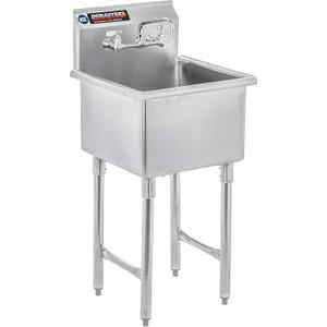 DuraSteel 304 Stainless Steel Utility Sink - 18 Inch Freestanding Prep Sink with Faucet - Dual CEC & NSF Certified Wash Station for Kitchen, Laundry, Garage & Restaurant (18" x 18" x 13" Deep)