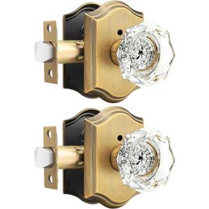 Gobrico Privacy Door Lock Sets Crystal Knobs Heavy Duty Door Hardware,Keyless Bath/Bed Door Knobset with Lock Inside,Push Pin Button,Antique Brass Arched Rosette,2 Pack