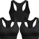 Racerback Sports Bras for Women Comfortable Wirefree Sleep Bras Breathable Mesh Padded Low Impact Workout Bra (Black, L)