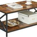 VASAGLE Coffee Table, Cocktail Table with Storage Shelf and X-Shape Steel Frame, Industrial Farmhouse Style, 39.4 x 21.7 x 17.7 Inches, Rustic Brown and Black ULCT200B01V1