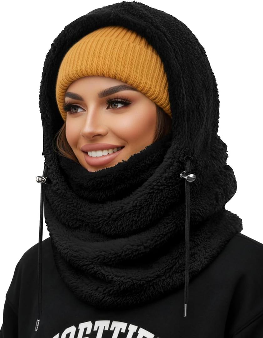 Balaclava Face Mask for Women Men Winter Hat Neck Windproof Fleece Ski Mask Warm Face Cover Scarf (Normal, Black)