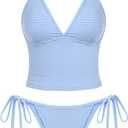 seamoly Women's Tankinis Striped Halter String Tie Side 2 Piece Tankini Sets Swimsuit (Medium)