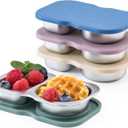 VITEVER 4 Pack Small Stainless Steel 2-Compartment Snack Containers with Lids, Reusable Snack Pack Containers, Lunch Box Accessories,Double Compartment Salad Dressing Containers to Go, 5.3oz