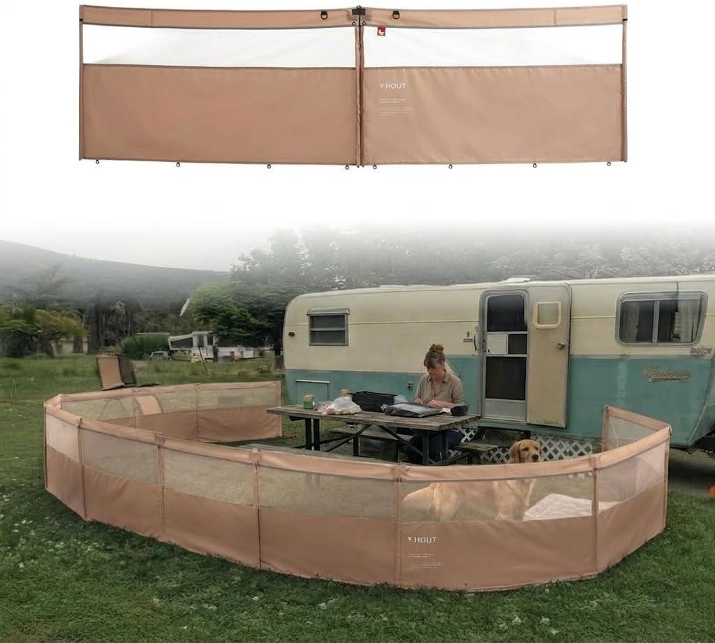 Portable Outdoor Dog Fence, Lightweight Fabric Pen, RV Camping (Sand)
