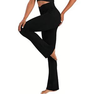 Sunzel No Front Seam Flare Leggings for Women with Pockets Hidden Butt Lifting Scrunch Tummy Control Mini Flared Yoga Pants 32" Inseam