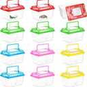 12Pcs Plastic Reptile Terrariums Carrier Cage Snake Breeding Box Hatching Container Clear Fish Tank with Ventilated Lid for Spider, Tarantula, Hermit Crab, Lizard, Turtle (5.1" x 3.5" x 3.5")