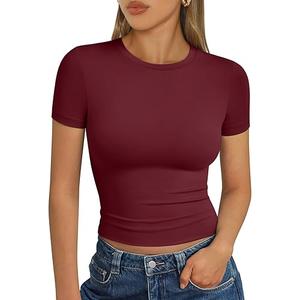 Trendy Queen Women's Short Sleeve T Shirts Summer S, Burgundy