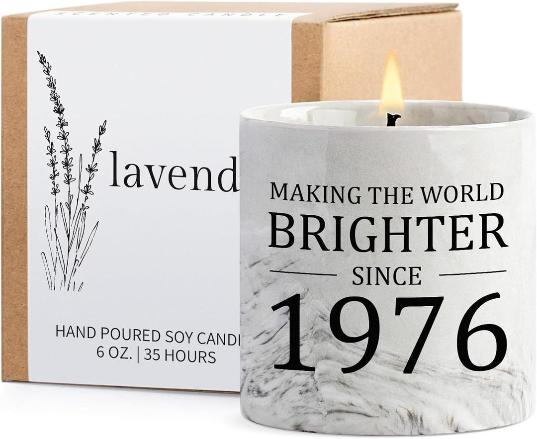 50th Birthday Gift for Her - Gifts for 50 Year Old Birthday Woman - 1976 Bday Gifts for Women - 50 Year Old Present Idea for Her Him, 6oz Lavender Ceramics Candle