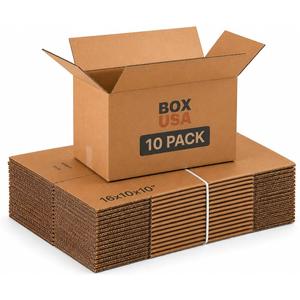 BOX USA Moving Boxes Small, 16"L x 10"W x 10"H, 10-Pack - Corrugated Cardboard Box