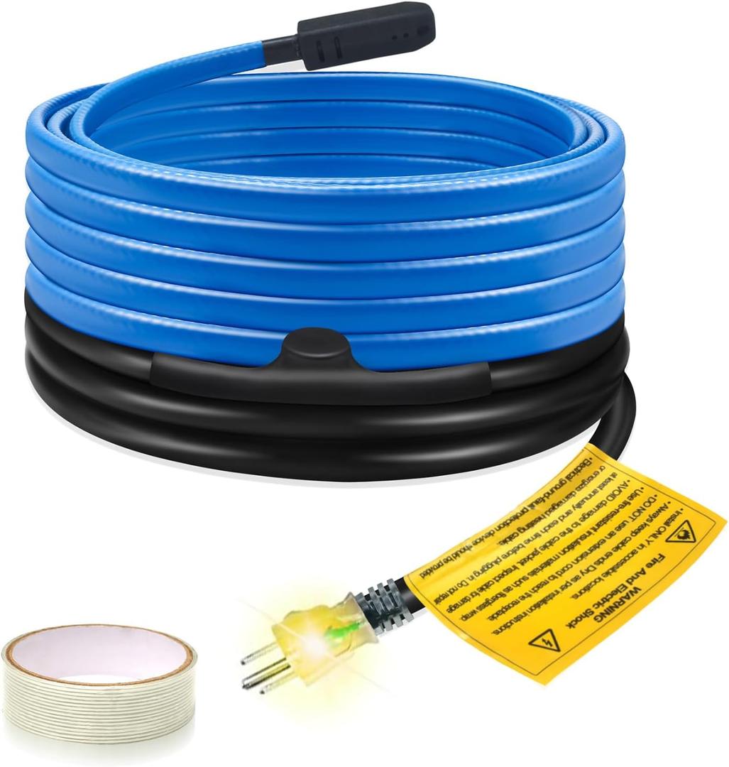 Self-Regulating Pipe Heating Cable for Pipe Frost Protection, Ci-Fotto 15FT Snow Deicing Heat Tape with Built-in Thermostat to Protect Water Pipes, Metal/Plastic House Pipes, Gutters, Troughs (7 W/ft)