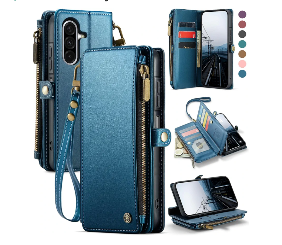 Defencase for Galaxy A36 5G Case Wallet with RFID Blocking Card Holder for Women Men, Fashion PU Leather Magnetic Snap Flip Zipper Wrist Strap Wallet Phone Case for Samsung Galaxy A36 5G, Dark Blue