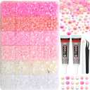 RODAKY Pink Rhinestone Flatback Resin Pearls for Crafting AB Color Jewels Bedazzling Gems 2Pcs 10ml B7000 Jewelry Glues Tweezers Dotting Pen Diamonds for DIY Crafts Clothing Shoes Nail Art