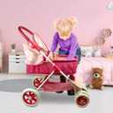 ANIVIA Dolls Pram, Doll Pushchair, 2 in 1 Stroller Dolls Pushchair & Pram Toys Gift for Kids, Suitable Dolls Up to 18 inch - Pink, 30.12x16.14x25.59 in