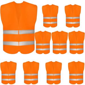 DUSKCOVE 9 Pack High Visibility Safety Vests with 2 Hi Vis Reflective Strips for Men and Women - Neon Orange Construction Vests for Traffic Work, Running, Surveyor and Security Guard