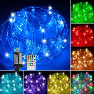 Rope Lights for Outside, 33FT 120LED 18 Colors Changing Outdoor LED String Lights Waterproof Tube Fairy Light with Remote& 8 Modes Trampoline Light for Camping Pool Tree Garden Yard Home Holiday Decor