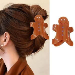 Gingerbread Man Hair Claw Clips Christmas Hair Clips Cute Cartoon Pattern Hair Jaw Barrettes Xmas Hair Accessories Funny Brown Gingerbread Man Claw Clip Christmas New Year Hair Decoration for Women