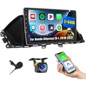 Hikity Android Stereo for Honda Odyssey EX-L 2010-2017 with Wireless Carplay Android Auto,9 Inch HD Touch Screen GPS Radio with Bluetooth WiFi Backup Camera (2G+64G)