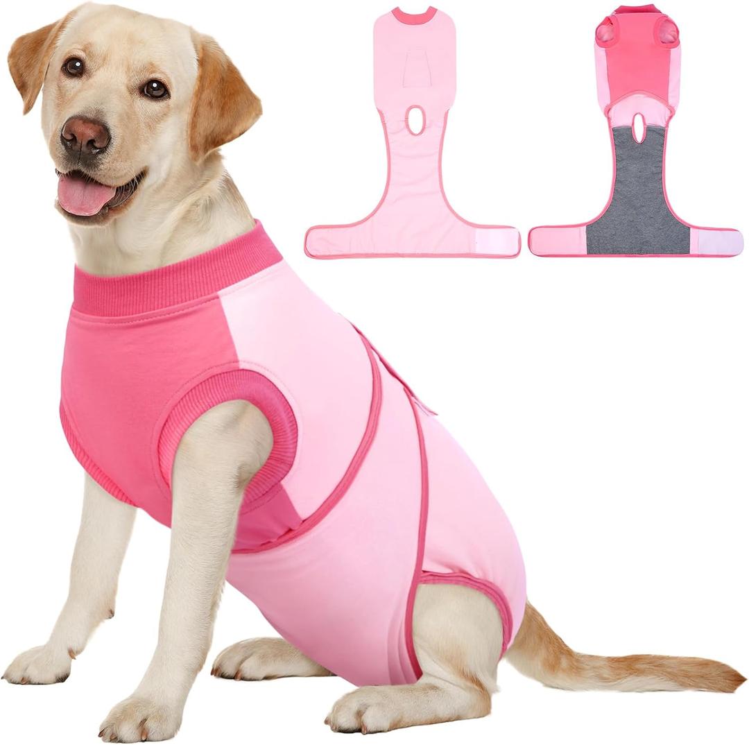 Kuoser Recovery Suit for Dogs, Soft Dog Spay Suit for Female Surgery Recovery, Breathable Dog Neuter Recovery Suit Male, Anti Licking Dog Onesie for Abdominal Wounds Cone Alternatives, Pink XL