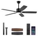 SUNMORY 52" Ceiling Fans with Lights, Smart Ceiling Fan with APP and Remote Control, Reversible DC Motor, Noiseless, Stepless Dimmable, Modern Ceiling Fan for Indoor/Outdoor Use, Black