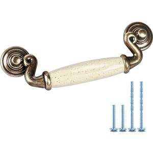 4 Pack 4 1/2" Drop Handle Ceramic Drawer Pull Antique Bronze Dresser Pull for Kitchen Cabinet Knobs 4.5 Inch 114mm Center to Center Spacing (4,4.5 in Hole Centers)