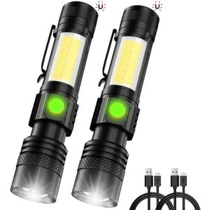 Rechargeable Flashlight, Magnetic LED Flashlight Battery Not Includedwith COB Work Light, Pocket Tactical Flashlights with 6 Modes,1000 Lumens Super Bright,Waterproof,Zoomable,for Camping,Emergency (001C Black)