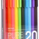 Kaco PURE Colored Gel Pens 0.5mm 20 Pieces Set Colorful Multi-color Ink Fine Point Comfort Grip Quick Drying Pens for Journaling Note Taking (1 Count (Pack of 20))