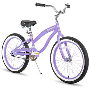 JOYSTAR 20 Inch Kids Cruiser Bike for Girls Ages 6-10 Years Old Single Speed Beach Cruiser 20in Kids Bike with Coaster Brake, Purple