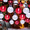 Red and White Solar String Lights Outdoor, Waterproof 2-Pack Total 100 LED 64FT Crystal Globe Solar Lights for Outside, Patio Decorations with 8 Lighting Modes for Xmas Tree Wedding Patio Party