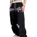 VIPWOLF Men's Baggy Wide Leg Sweatpants Y2k Letter Graphic Stacked Jogger Trousers Workout Gym Track Pants Streetwear Black White Small