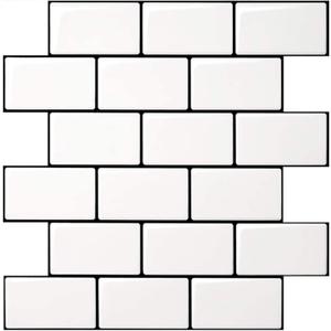 Art3d Peel and Stick Backsplash for Kitchen White Subway (10 Tiles, Thicker Design) (White With Black Grout)