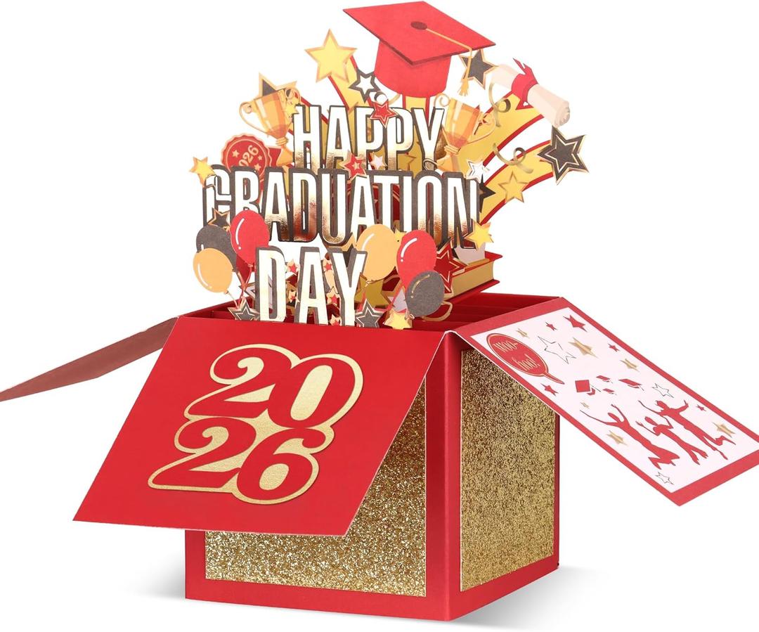 POPGIFTU Graduation Pop Up Card 2026 3D Happy Graduation Card with Envelope, Congrats Grad Cards for High School or College Graduate, Money & Gift Card Holder