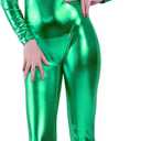 Kepblom Shiny Metallic Unitard Turtleneck Long Sleeve Footless Zentai Suit Catsuit Dancewear (Small, Green)