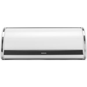 Brabantia Roll Top Bread Box | Large | White | Metal Front Opening Bread Store for Kitchen Countertop | Partly Flat Top for Extra Storage, Magnet Closing Lid | Fits 2 Loaves