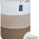 COMSE Extra Large Blanket Basket, Tall Woven Storage Basket, Nursery Hamper, 15.7x 21.7, Cotton Rope Laundry Hamper for Toys Clothes Towels, White/Gradient Brown